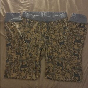 Free People Blue and Tan Pajama Bottoms Elastic Waist